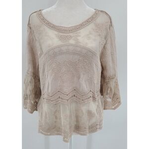 Romantic Sheer Embroidered Women Top Cropped Large Ethereal Cottagecore Floral